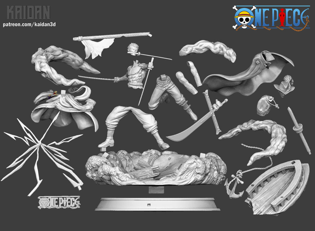 Roronoa Zoro vs Dracule Mihawk - Figura STL para imprimir de Kaidan3D