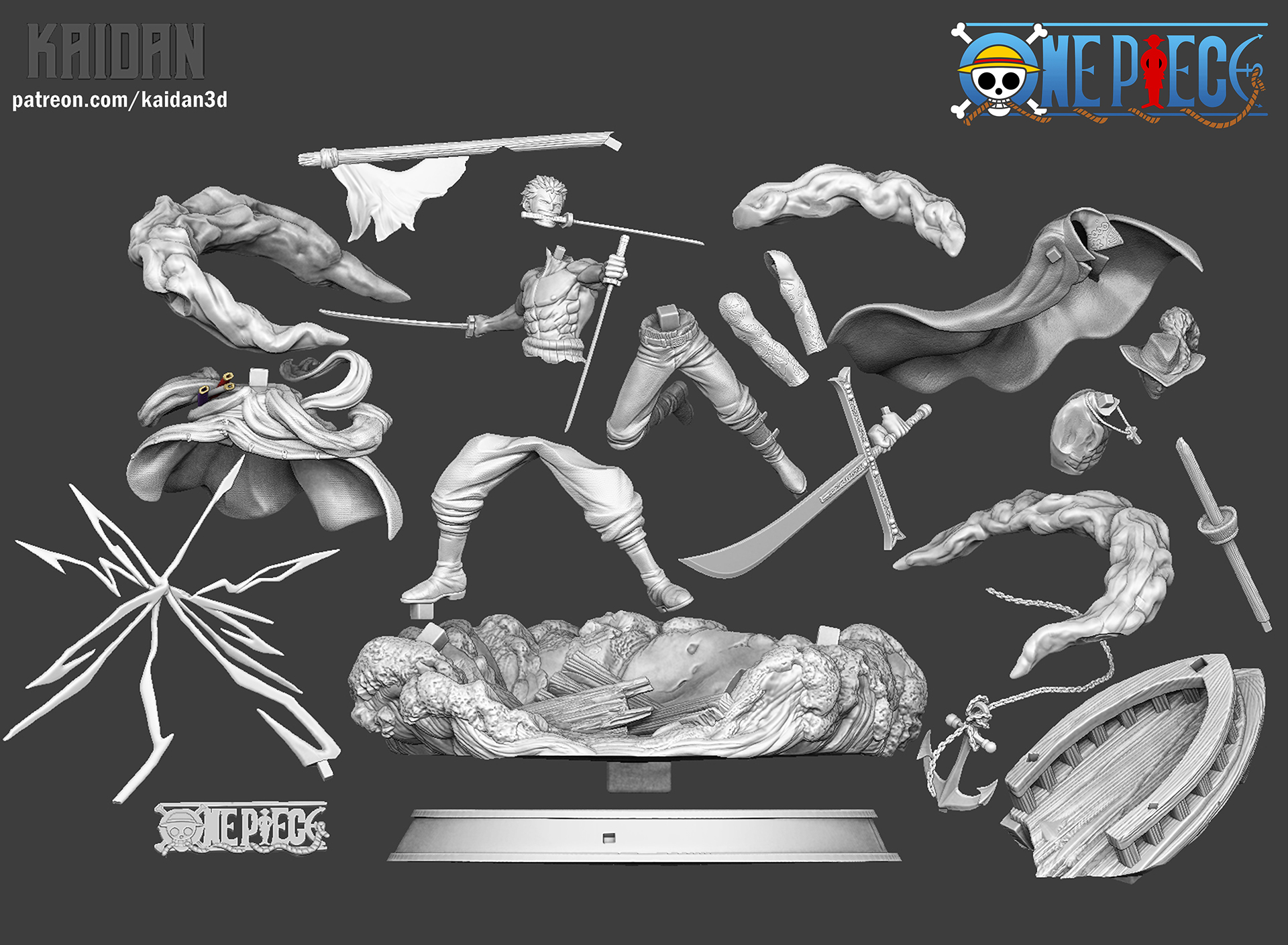 BANPRESTO: Figurine One Piece Log Stories Roronoa Zoro VS Dracule Mihawk 7cm Banpresto