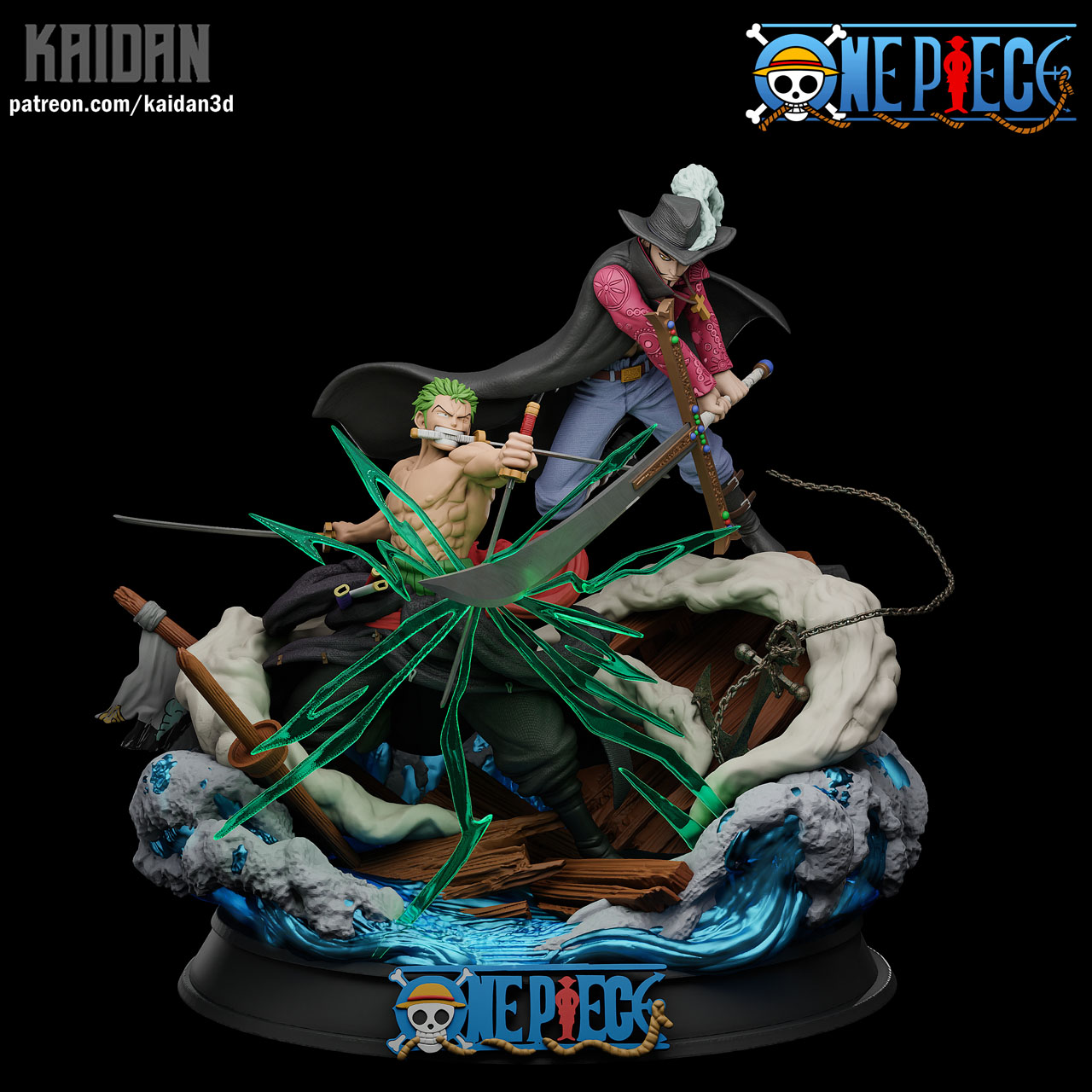 Roronoa Zoro vs Dracule Mihawk - Figura STL para imprimir de Kaidan3D