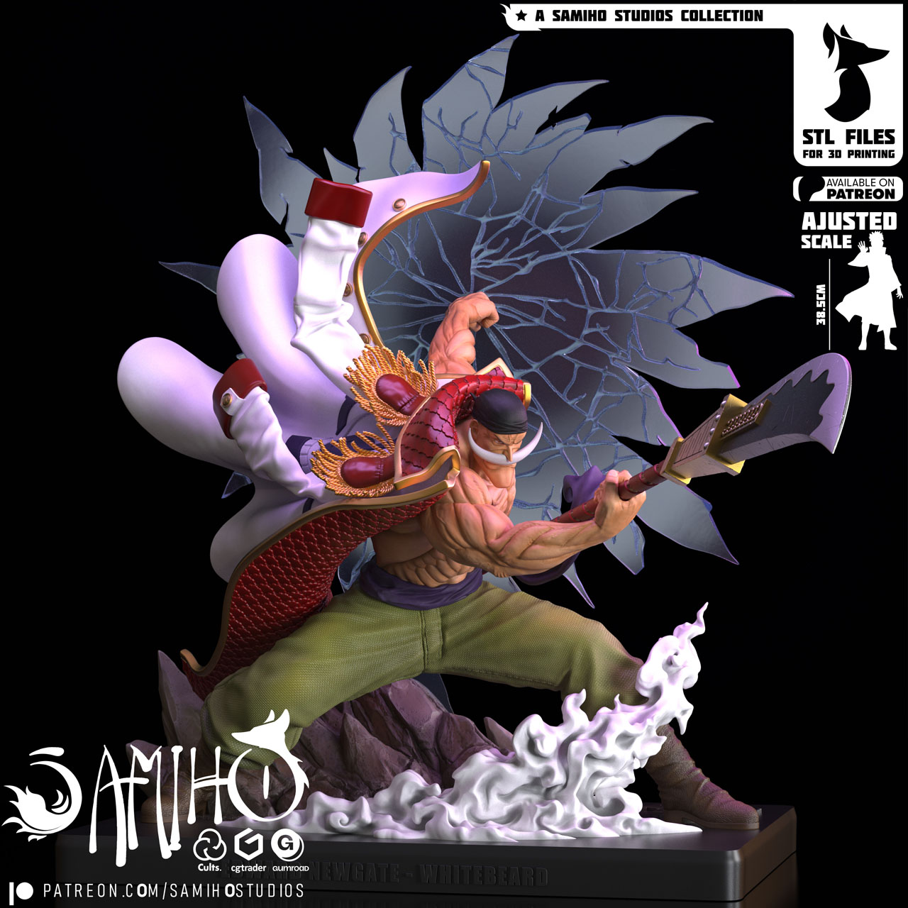 Barba Blanca - Whitebeard - Onepiece figura para Imprimir en 3D - Samiho Studios